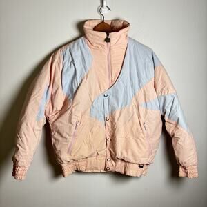 Vintage 90s Down White Stag Puffer Ski Jacket Baby Pink Baby Blue Womens M